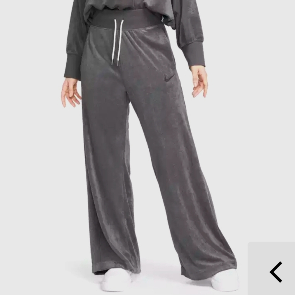 nike ♡ terry wide leg high waisted gray pants xs athleisure lounge cozy sport